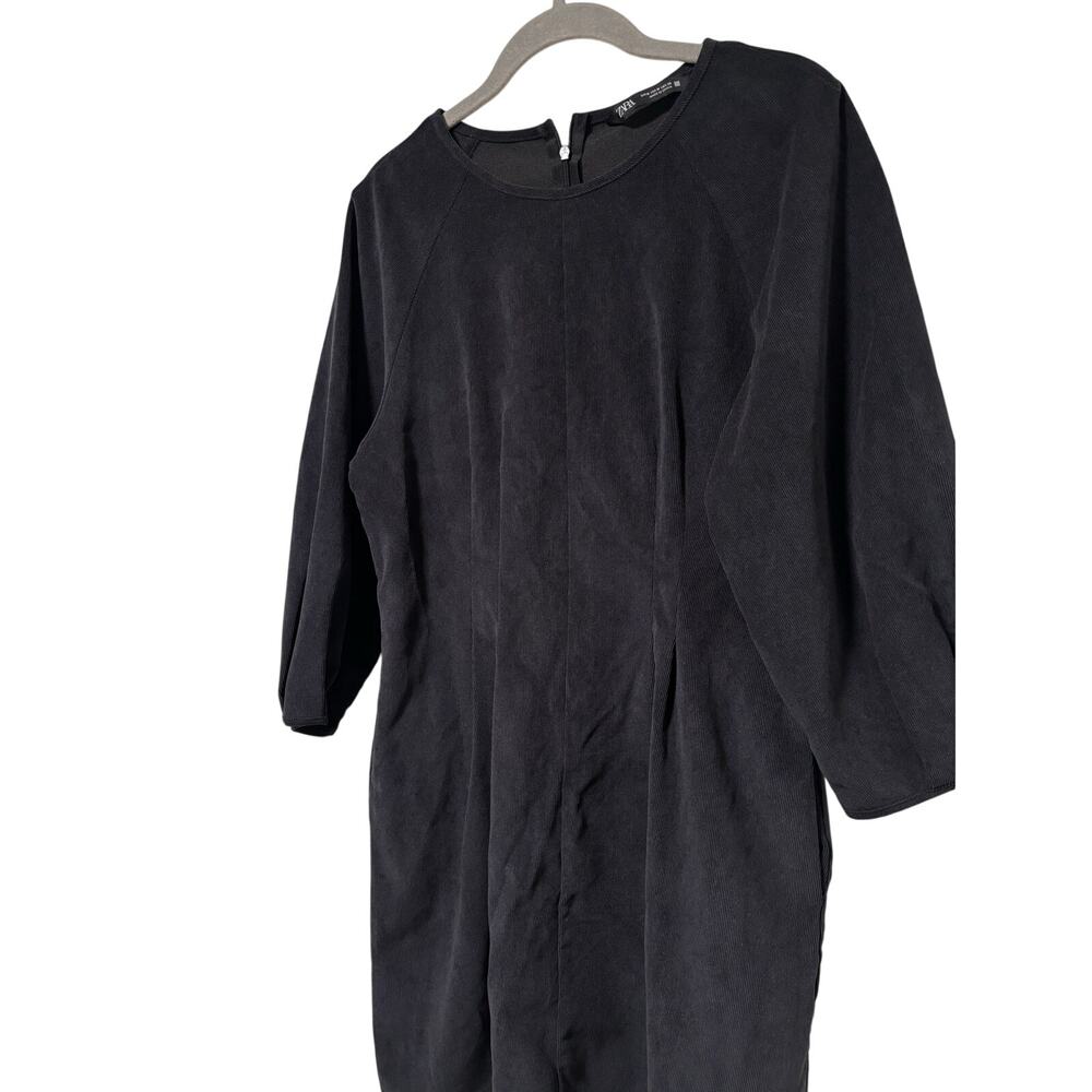 Zara Women’s Black Faux Suede Shift Dress Balloon Sleeve Back Zip Size Medium - Picture 5 of 10